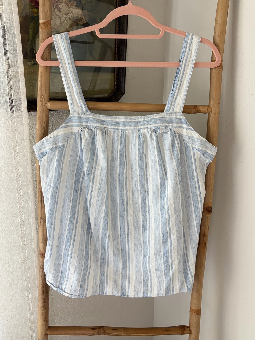 a.n.a Light Blue and White Striped Cotton Tank L